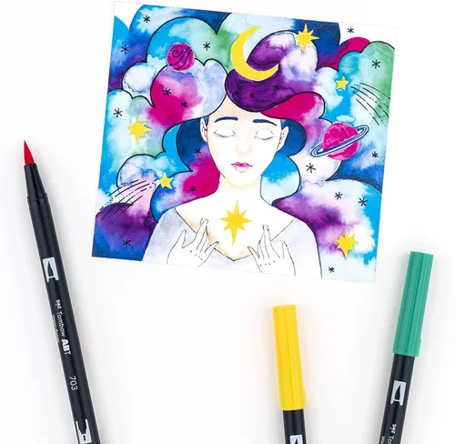 Miniatura 7 de Tombow 56188 Marcadores artísticos de doble pincel, Galaxy, paquete de 10. Marcadores mezclables, con pincel y punta fina