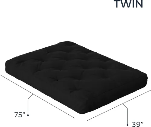 Miniatura 3 de Royal Sleep Products by The Futon Factory - Colchón futón de espuma de 8 pulgadas, tela negra sólida, tamaño Twin, espumas certificadas CertiPUR