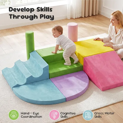 Miniatura 3 de Teckid Juguetes de escalada para niños pequeños, juego de 8 piezas de bloques de espuma suave para interiores, gateo seguro, escalada
