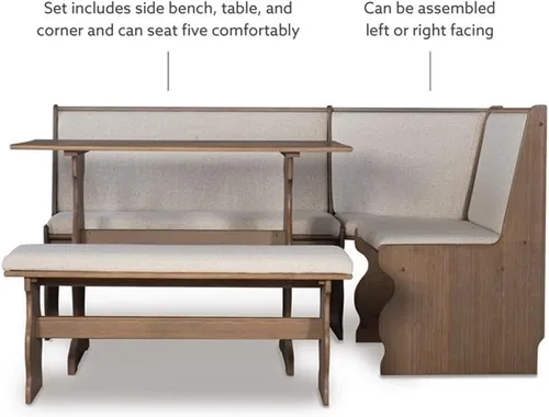 Miniatura 3 de Linon Natasha - Juego de comedor de esquina de madera de transición con asientos tapizados, requiere montaje alguno, asientos hasta 5 personas
