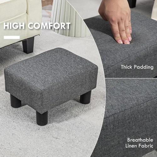 Miniatura 4 de HOMCOM Reposapiés otomano, taburete pequeño con tapicería de tela de lino y patas de plástico, otomana cubo para sala de estar, beige