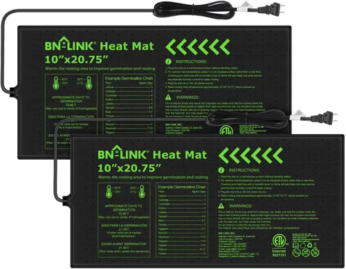 BN-LINK Alfombrilla de calor para plántulas duradera para inicio de semillas 10" x 20.75", paquete de 2 alfombrillas impermeables de calentamiento