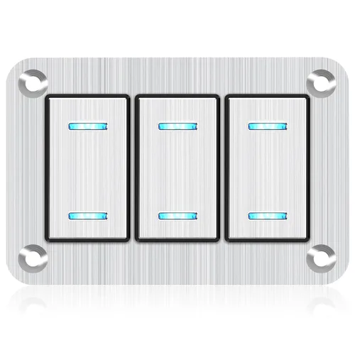 Miniatura 24 de Panel de interruptor basculante de aluminio de 2 vías, impermeable, precableado con retroiluminación azul, interruptor de palanca