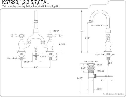 Miniatura 9 de Kingston Brass KS7992TAL Tudor Bridge - Grifo de baño, latón pulido, 11.75 x 8 x 2.13