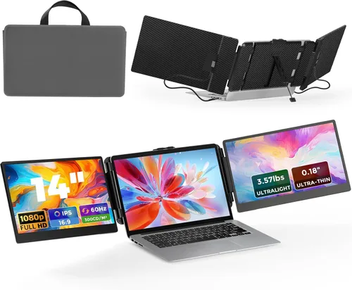 JoyReal Extensor de pantalla para laptop, monitor portátil FHD 1080P IPS de 14 pulgadas para laptop, monitor extensor de pantalla triple USB-C/HDMI