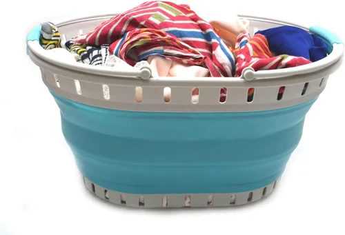 Miniatura 3 de SAMMART Cesta plegable de plástico para la ropa sucia de 25 litros (6.6 galones), contenedor de almacenamiento plegable y organizador, juego
