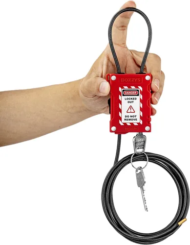 Miniatura 17 de Cerraduras de cable de bloqueo con 2 llaves Cable de acero de PVC ajustable de 0.16 x 31.5 pulgadas compatible con OSHA para válvulas, paneles