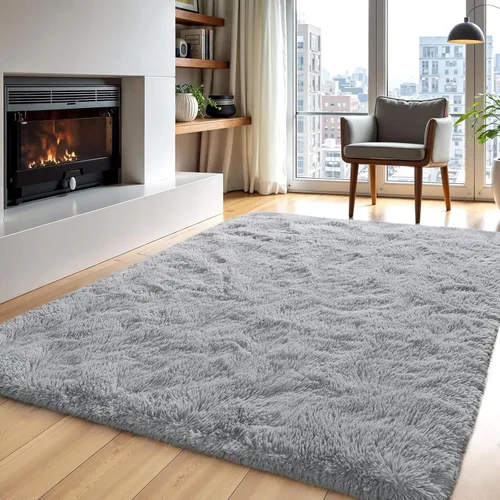 Zentavio Alfombras de área para sala de estar, alfombras grises para dormitorio, alfombra de 4 x 6, alfombra mullida, peluda y suave, shag estética
