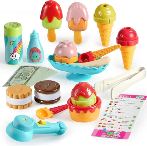 lalalark Juguete de helado para niños pequeños, comida de juego que cambia de color, juguete de simulación para juegos de rol, accesorios de cocina