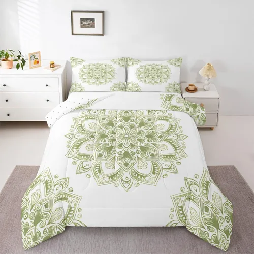 Miniatura 23 de Erosebridal Chic - Juego de edredón de flores tamaño Queen, juego de ropa de cama estética con mandala, juego de edredón gris turquesa, juego