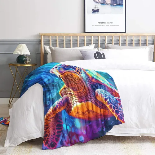 Miniatura 3 de Manta de forro polar de tortuga marina para sofá, cama, sofá, manta con estampado de océano, manta de franela de felpa súper suave y acogedora, 30 x