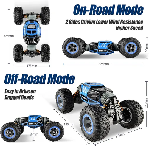 Miniatura 7 de BEZGAR TD141 Coche de Control Remoto - Escala 1:14 4WD Todo Terreno RC Grandes Coches para Niños, 2.4GHz Coches de Acrobacias Transformables, Azul