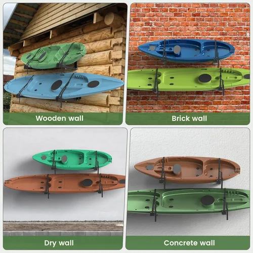 Miniatura 8 de GanFindX Estante de pared plegable para kayak, resistente de 11.8 a 17 pulgadas, soporte de almacenamiento de kayak y correas de hebilla de Negro