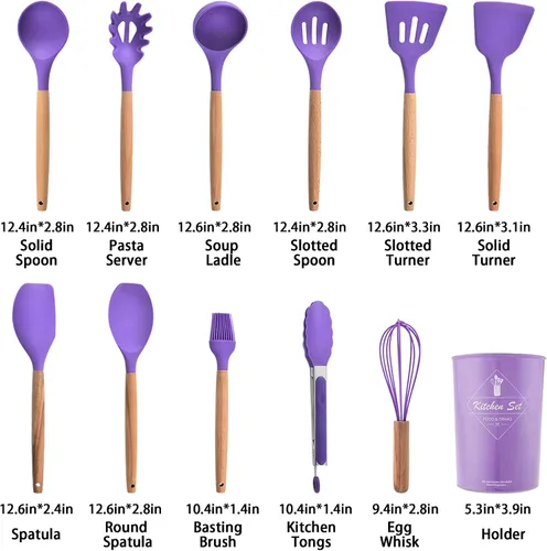 Miniatura 2 de Juego de utensilios de cocina de silicona, 12 piezas antiadherentes, resistentes al calor, sin BPA, herramientas de cocina, juego de herramientas