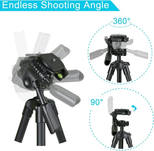 Miniatura 3 de Endurax Trípode de cámara de 60 pulgadas para Canon Rebel Eos Nikon DSLR, trípodes de viaje para tableta de teléfono con control remoto, color negro
