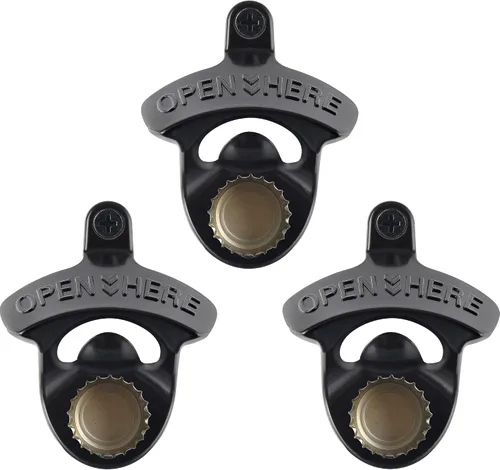 Miniatura 12 de Abrebotellas de cerveza magnética negra para montar en la pared, con imanes incrustados, 5 unidades Negro