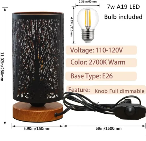Miniatura 4 de Lámpara de mesa rústica negra para dormitorio, pequeña, de granja, regulable, lámparas de mesita para mesa de noche, lámpara de pie industrial