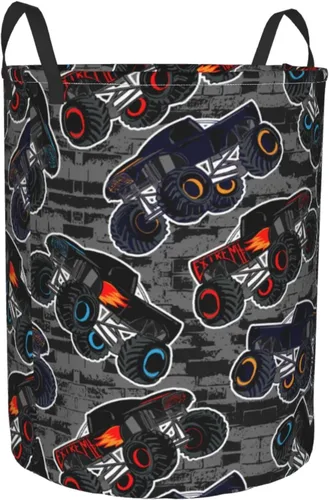 Miniatura 2 de Monster Truck - Cesta redonda para ropa sucia, para niños, cesta de almacenamiento para juguetes, organizador de ropa, para el hogar, baño