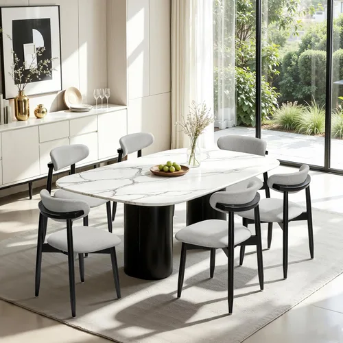 Miniatura 14 de CHUN YI Juego de 2 sillas de comedor tapizadas de madera maciza, sillas auxiliares de cocina de tela moderna de mediados de siglo con respaldo Beige