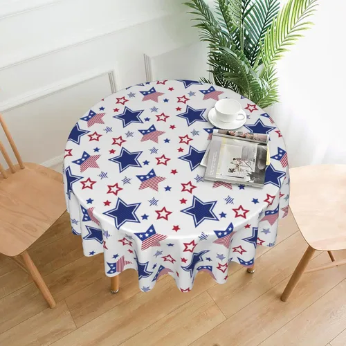 Miniatura 6 de AGAYNA 4th of July Tablecloth Round 60 Inch Blue Red White Patriotic Stars Table Cloth,Stain Resistance Independence Day Holiday Table Covers for
