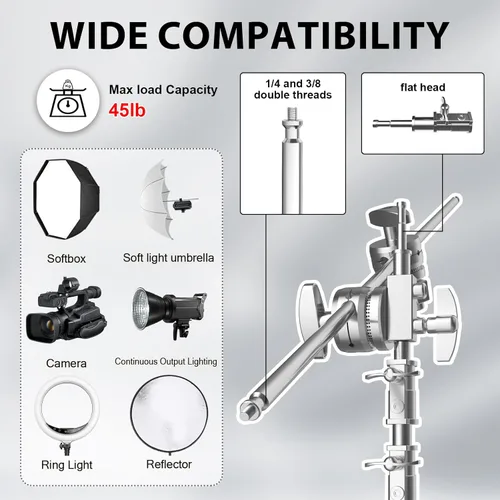 Miniatura 5 de SH Soporte C con brazo de pluma, soporte de luz resistente para fotografía, kit de soporte en C de acero inoxidable de 10.8 pies con bolsa de arena