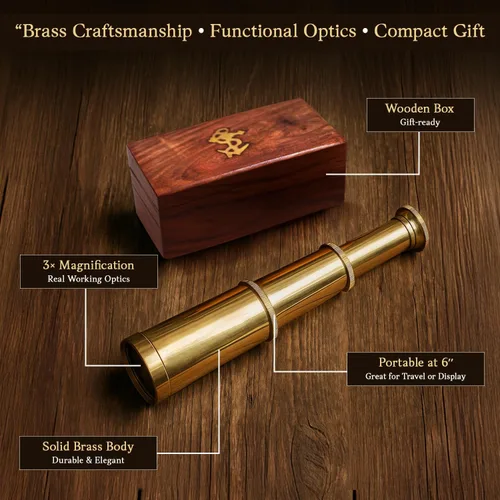 Miniatura 3 de Captains - Mini telescopio de mano de latón de 6 pulgadas con caja de madera coleccionables náuticos