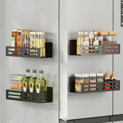 Miniatura 6 de Estante magnético para especias para refrigerador, estante magnético para nevera, estantes magnéticos para refrigerador, paquete de 4 unidades, Negro