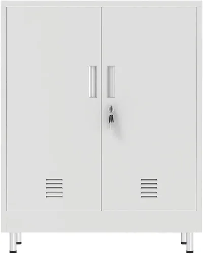 Miniatura 9 de JINGUR Armario de almacenamiento de metal con puertas de bloqueo y 2 estantes ajustables, armario de almacenamiento con cerradura para oficina