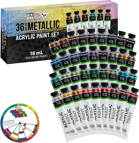 Miniatura 7 de U.S. Art Supply Juego de pintura acrílica metálica profesional, 12 colores metálicos ricos, tubos de 2.4 onzas líquidas, pintura artesanal