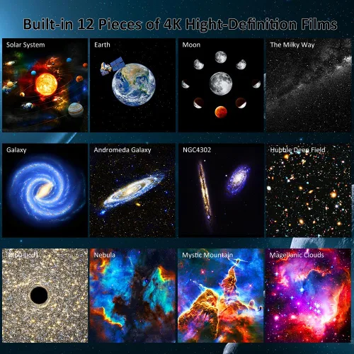 Miniatura 2 de Proyector de galaxia para dormitorio, proyector de estrellas FLEVO Planetario, discos de película HD 13 reemplazables 4K, para dormitorio de niños