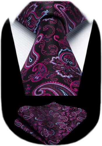 Miniatura 195 de HISDERN Corbatas para hombre, corbata de cachemira y bolsillo cuadrado tejido clásico floral para hombre, corbata de fiesta de boda