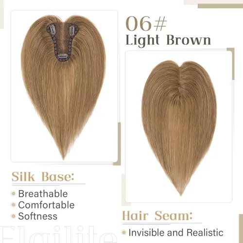 Miniatura 2 de Elailite Toppers para el cabello para mujer, piezas de cabello humano real para mujeres con cabello delgado, 3.1x3.9 in, base de malla triangular