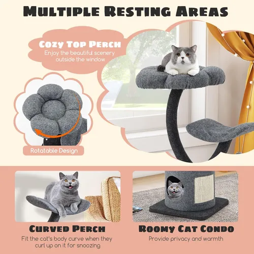 Miniatura 5 de Tangkula Árbol para gatos de interior, torre pequeña para gatos de 35 pulgadas con marco de soporte de metal curvo, tabla de rascar de sisal, 2