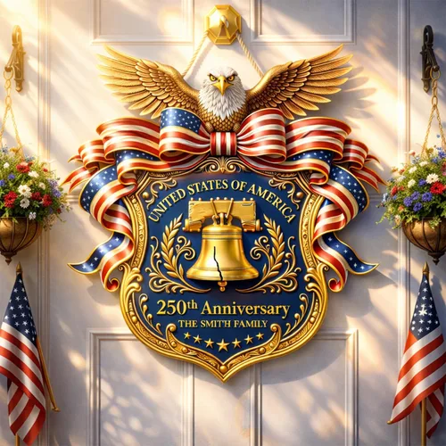 Miniatura 26 de NAZENTI Letrero personalizado para puerta del 4 de julio con nombre familiar, coronas de puerta personalizadas para 250 aniversario de Estados