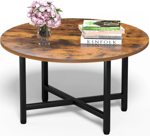 Miniatura 15 de Mesa de Café FAMIDGE, Mesas de Café de 23.6" para Sala de Estar, Mesa de Café Redonda con Marco de Metal, Mesa de Piso para Sentarse en el Suelo