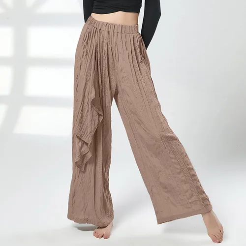 Miniatura 2 de Mnyycxen Womens Cozy Pants Fashion Ruched High Waist Trousers Side Graphic Twill Pants Casual Wide Leg Flowy Yoga Pant