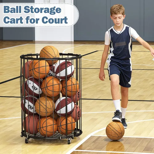 Miniatura 6 de Hencawima Garage Ball Storage: Round Sports Equipment Organizer with Wheels, Sports Ball Rack With Elastic Rope, Ball Holder for Basketball, Soccer