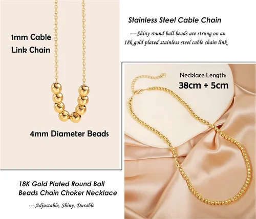 Miniatura 4 de Gargantilla de oro de 18 quilates, joyería delicada para mujeres de 16 pulgadas, con dije, cadena de eslabones