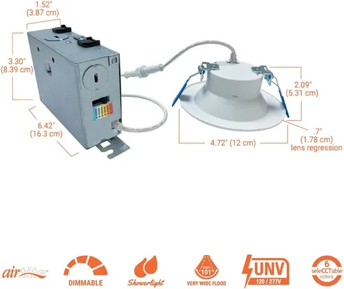 Miniatura 3 de HALO LCR - Luz empotrable LED sin lata de 4 pulgadas, 14 W, regulable, 1300 lúmenes, 6 CCT seleccionables 2700K-6500K, ubicación húmeda, lámpara