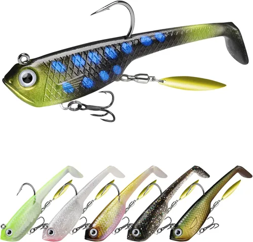 GOTOUR Pre-Rigged Soft Fishing Lures with Weedless Hook, Lifelike Paddle Tail Swimbaits for Bass Fishing, Freshwater & Saltwater Fishing Bait,