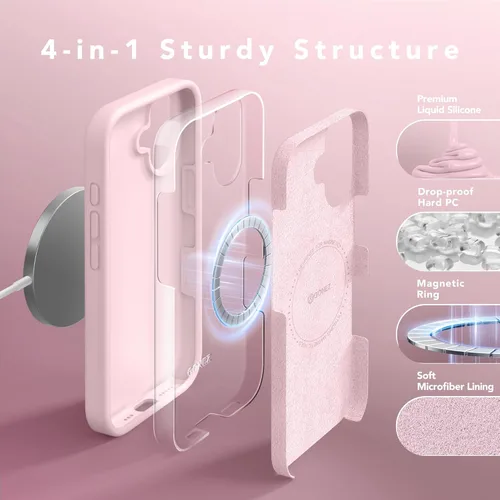 Miniatura 5 de GONEZ Funda magnética para iPhone 16, compatible con MagSafe, [protector de pantalla + protector de lente de cámara], funda protectora de silicona