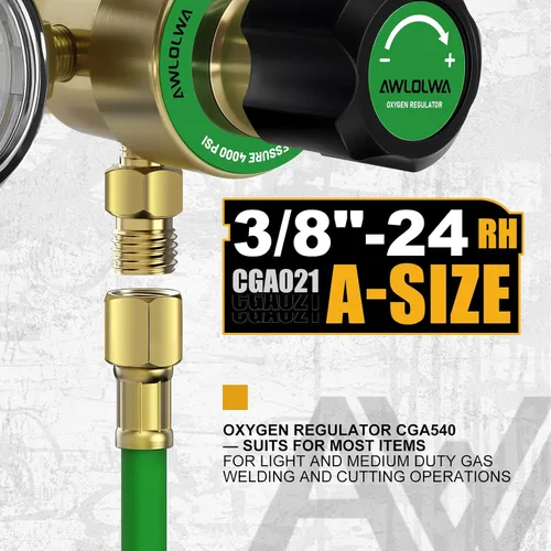 Miniatura 3 de Conjunto de reguladores de acetileno de oxígeno, conexión de entrada CGA540 y CGA200 3/8-24 (tipo "A") Conexión de salida