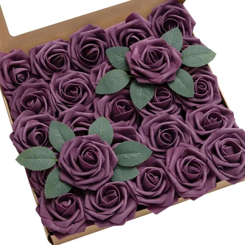 Miniatura 25 de Ling’s Moment - Flores Artificiales, 50 piezas, Rosas Verde Pavo Real con Tallos, 3" de Tacto Real, Espuma DIY para Ramilletes de Boda/Centros