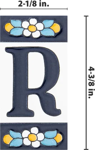 Miniatura 4 de Sevillano Flora Address Letters R 2-1/8" x 4-3/8" - Azulejo decorativo de cerámica para pared