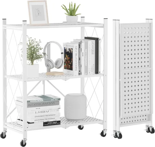 Miniatura 11 de ALANNG Estantes de almacenamiento con ruedas, estantería con almacenamiento, carrito de rack de metal sin ensamblaje para cocina, oficina, Negro