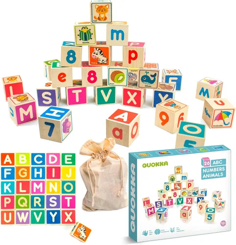 Miniatura 8 de QUOKKA Bloques de madera para niños pequeños de 1 a 3 a 26 ABC Bloques de aprendizaje para bebés para niños de 3 a 5 años de edad, juguetes