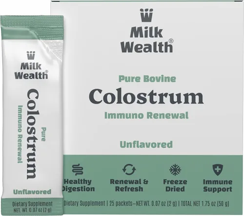 Milk Wealth™ Polvo de calostro bovino 1.76 oz | IgG natural y liofilizado | Apoyo para la salud inmune e intestinal | Alimentado con pasto y sin