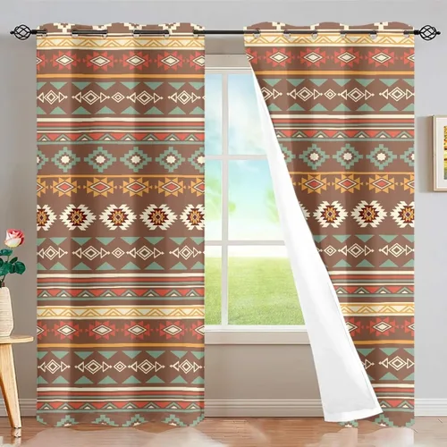 Miniatura 41 de Dreaweet African Tribal Blackout Curtains 63 Inch Long 2 Panels Set Bohemian Ethnic Geometric Grommet Top Thermal Insulated Curtains for Living Room