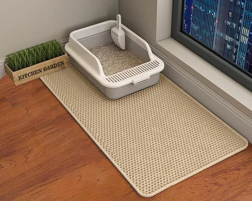 Miniatura 18 de HCY&WLD Tapete para arena de gatos, 45x26/35x24/30x22/24x18 pulgadas, tapete de doble capa para caja de arena de gatos, EVA antideslizante