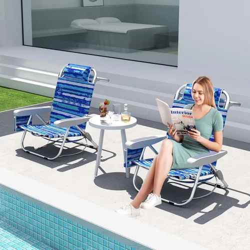 Miniatura 2 de Giantex Silla de playa tipo mochila, silla de camping plegable con 5 posiciones ajustables, soporte para tazas, bolsillos de almacenamiento